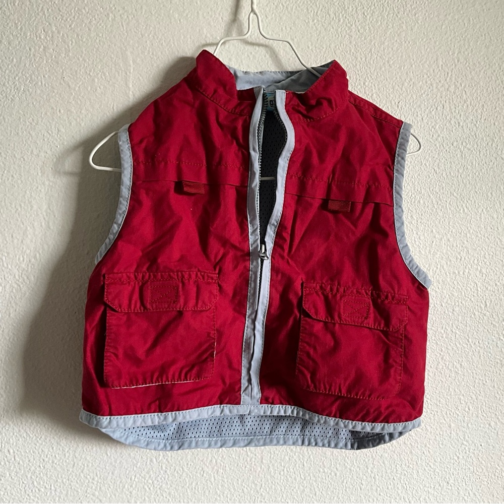 Vintage Y2K 2000 Gymboree Red Kids Utility Vest with Blue Trim 6-12 mos